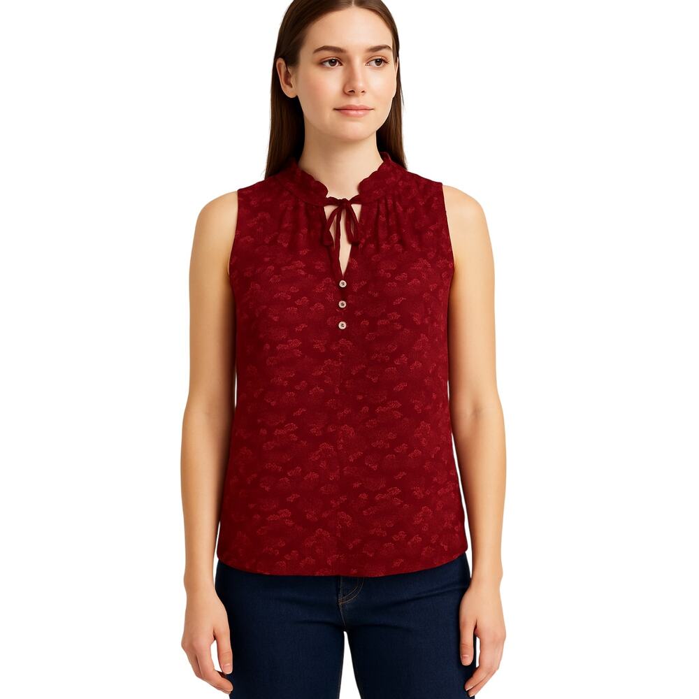 Market & Spruce Red Sleeveless Ruffle Split Neck Blouse 2X NWT Plus Size Top